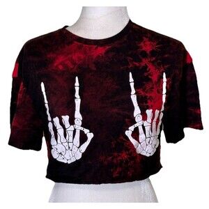 Shein Women’s Tie Dye Skeleton Hand Printed Cropped Top Goth Punk Edgy Sz Small